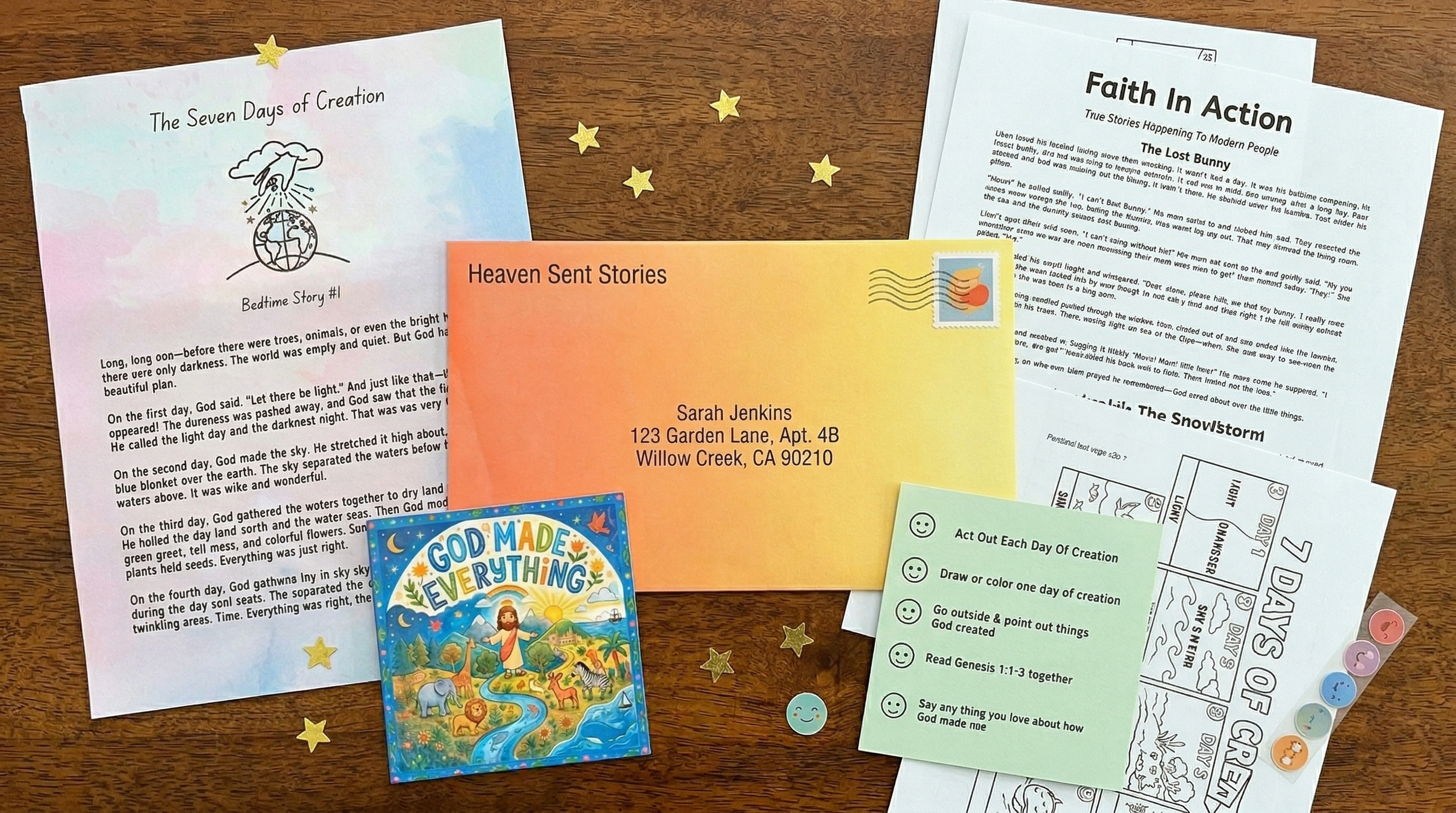 Heaven Sent Stories monthly letter contents